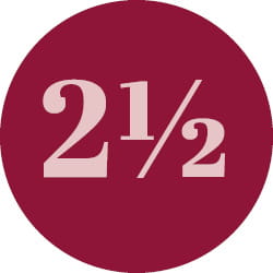a dark red circle with the number 2 1/2 inside