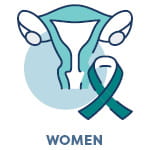 icon representing cervical cancer with the word women under it