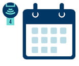 radiation icon with number 4 under it next to illustration showing a calendar