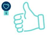 heart icon with number 6 under it next to thumbs up icon