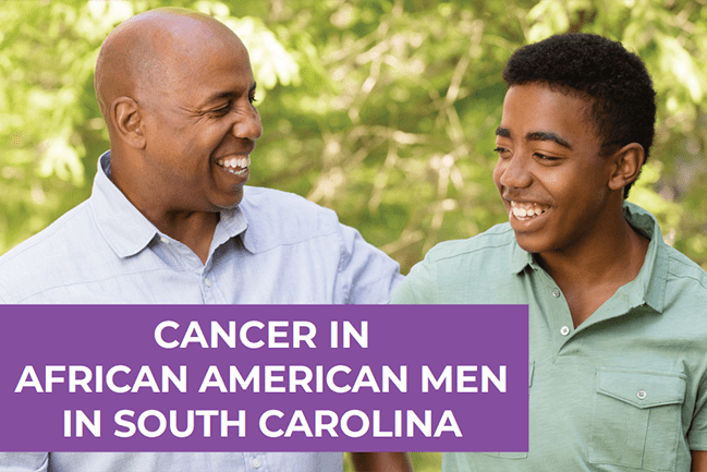 cancer in african american men in South Carolina report cover showing a middle aged man and a teenage boy