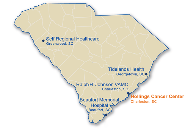 South Carolina map showing MUSC NCORP sites