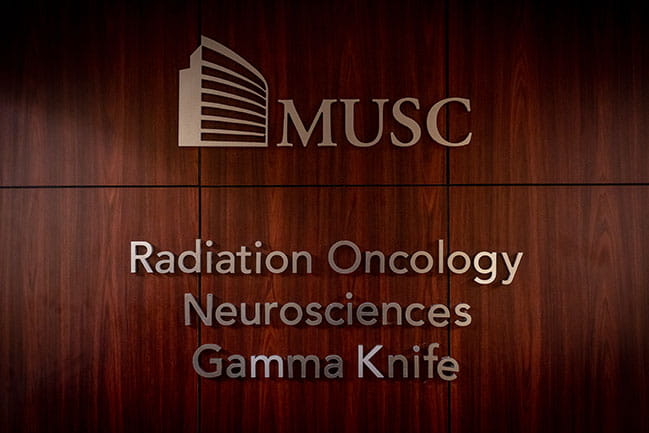 wall sign that says MUSC Radiation Oncology Neurosciences Gamma Knife
