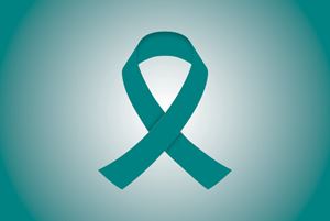 teal colored ribbon representing gynecologic cancer