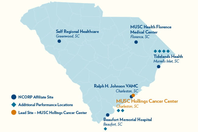 Map of South Carolina showing NCORP locations 
