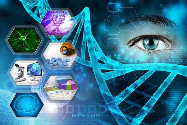 graphic with icons and images representing different areas of medical research