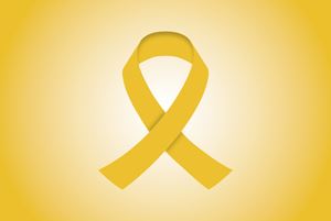 dark yellow cancer ribbon representing pediatric cancer