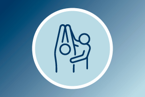 occupational therapy icon showing a therapist working on a patient’s arm range of motion