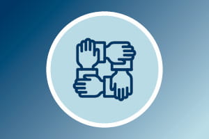 support groups icon showing 4 interlocking hands