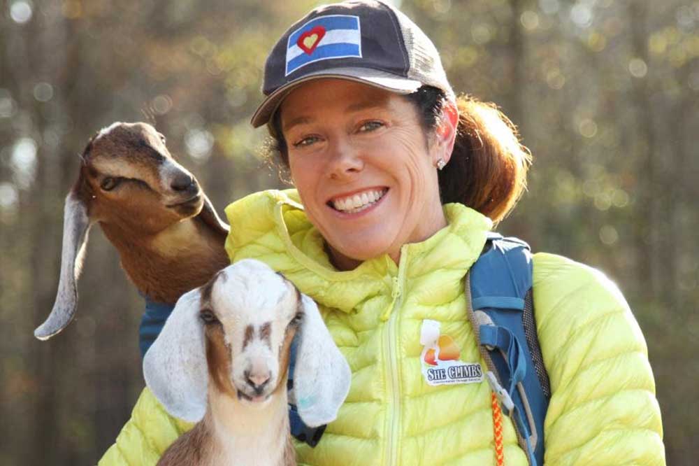 Cokie Berenyi with goats