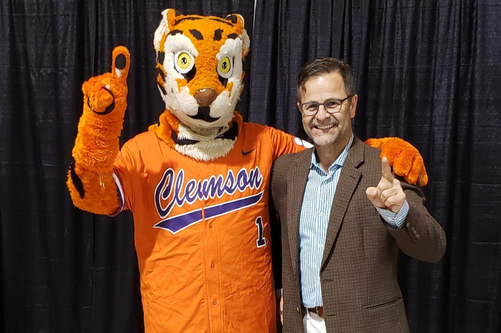 Dr. Gustavo Leone with Clemson's mascot
