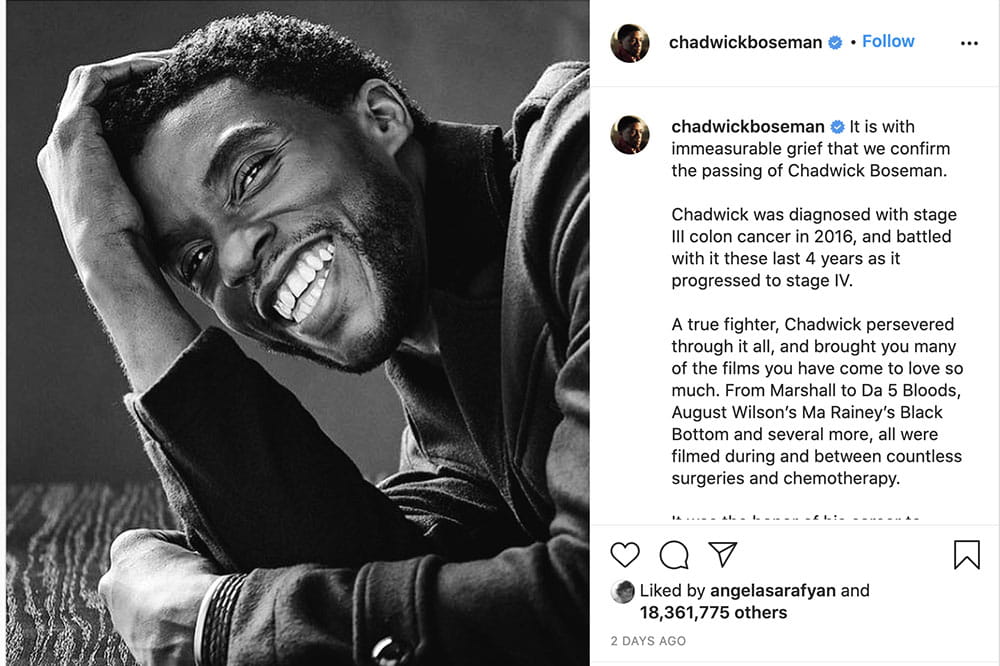 Screen grab of Chadwick Boseman on Instagram