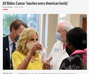 screenshot of AP news story about Dr. Jill Biden's visit to Hollings Cancer Center