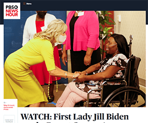 screenshot of PBS news story about Dr. Jill Biden's visit to Hollings Cancer Center