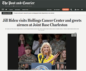 screenshot of Post and Courier news story about Dr. Jill Biden's visit to Hollings Cancer Center