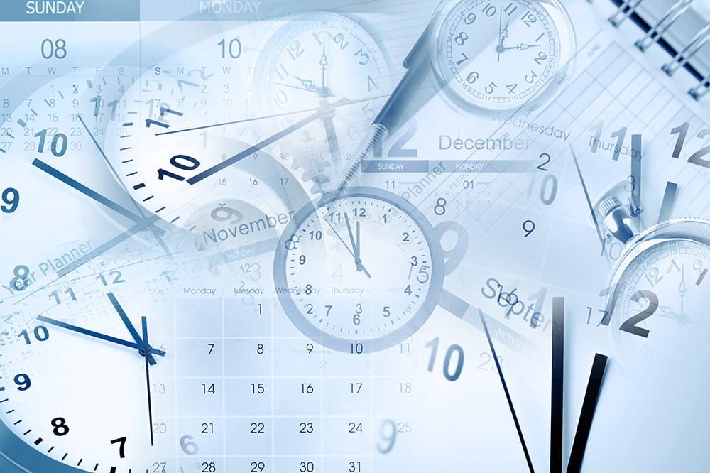 an illustration of clocks and calendars represents the passing of time