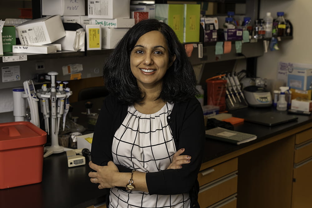 cancer researcher Natalie Saini in her lab at Hollings Cancer Center