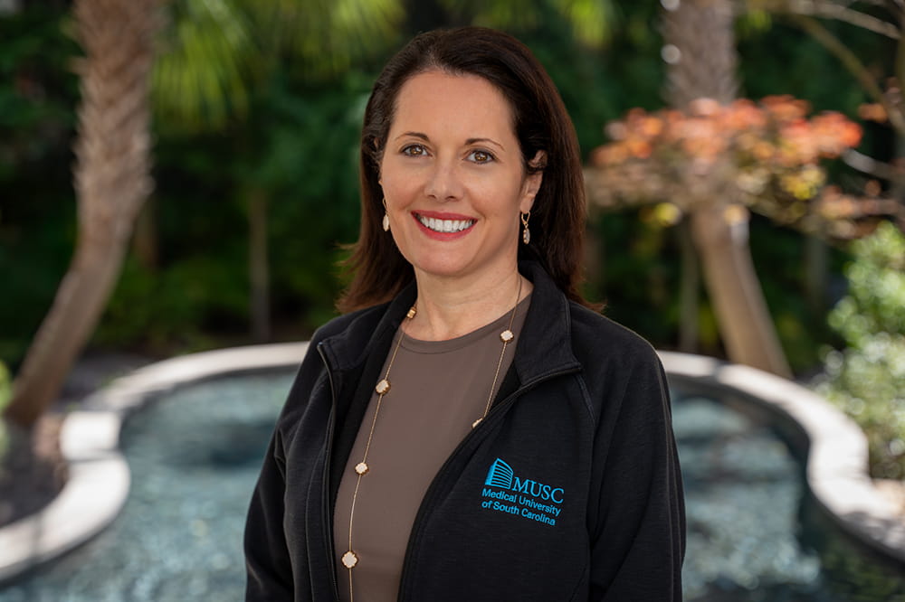Hollings radiation oncology nurse Amy Tamblyn in the garden at Hollings